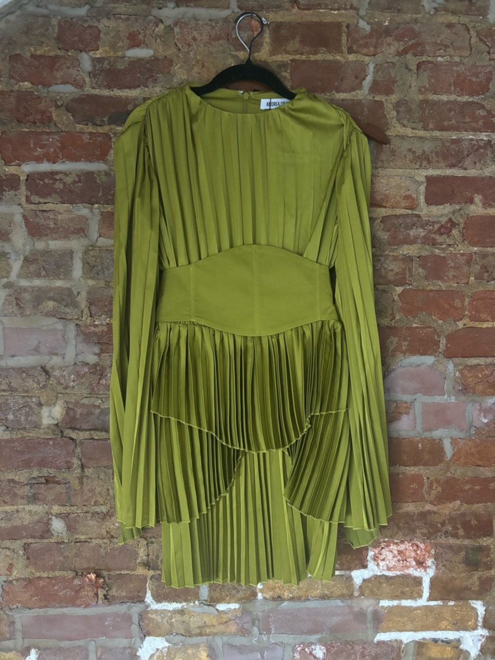 Andrea Iyamah Olive Pleated Long-Sleeve Mini Dress - Picture 5 of 9